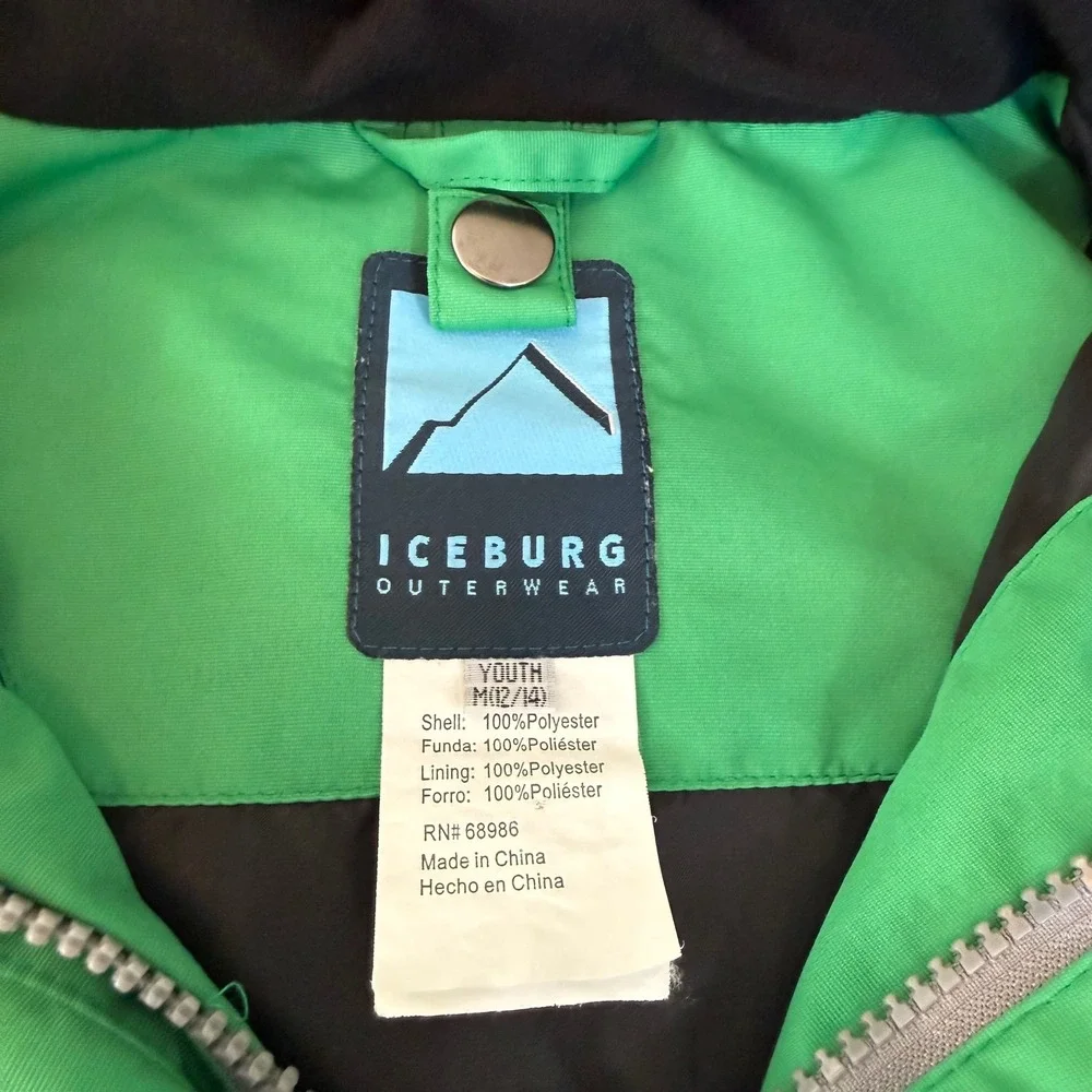 ICEBURG Youth‎ 12/14 Green Black Hooded Full Zip Jacket Outdoor Adventure *Holes